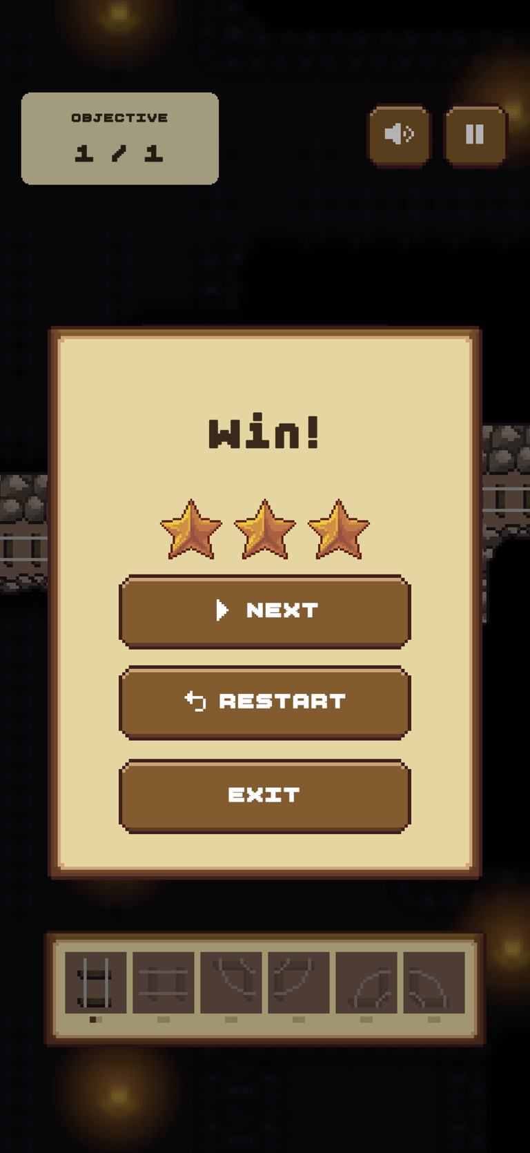 MineRail level-complete screen